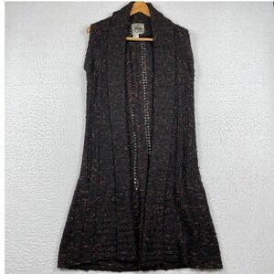 Curio Longline Cardigan Vest Womens Small Black Multi Confetti Pointelle Duster